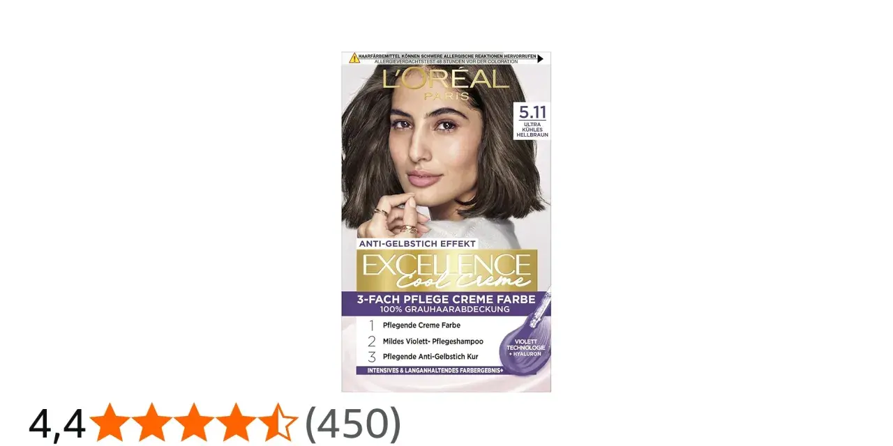 Opakowanie farby do włosów L'Oréal Paris Excellence Cool Creme z modelką i informacją o odcieniu 5.11.