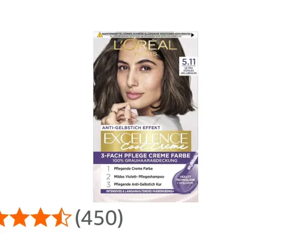 Opakowanie farby do włosów L'Oréal Paris Excellence Cool Creme z modelką i informacją o odcieniu 5.11.